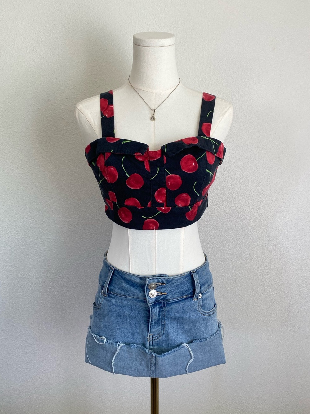 Y2k Ixia Cherry Print Corset Bustier Crop Top Size Xs Coquette Pin Up Girl